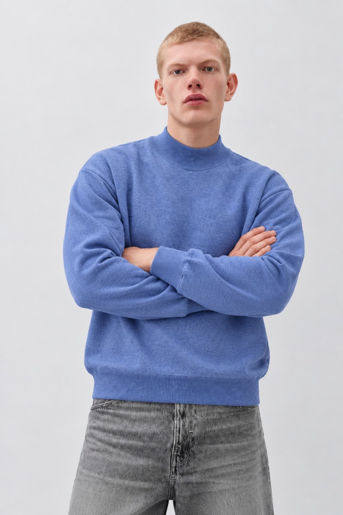 Erkek Oversize Dik Yaka Basic Lila Kazak 5