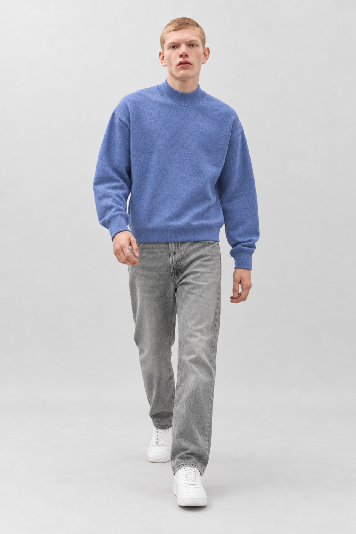 Erkek Oversize Dik Yaka Basic Lila Kazak 3