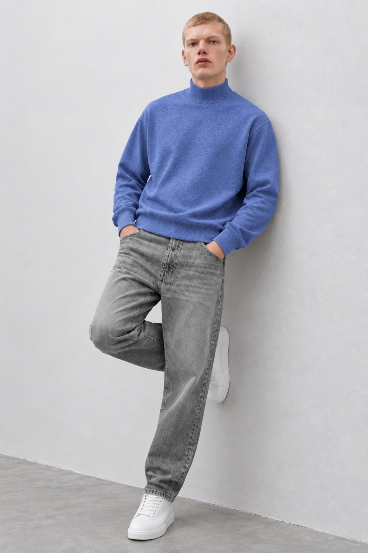 Erkek Oversize Dik Yaka Basic Lila Kazak 6