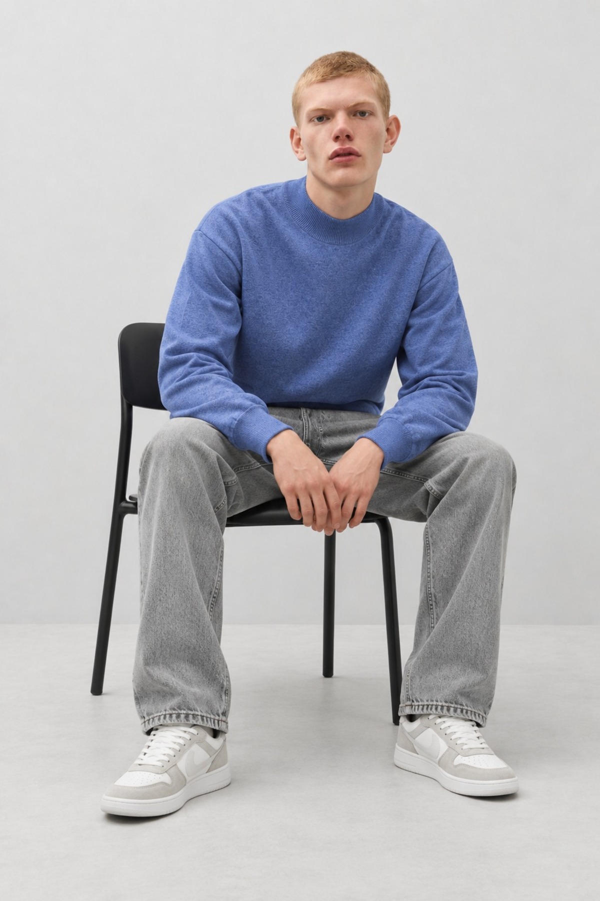 Erkek Oversize Dik Yaka Basic Lila Kazak 4