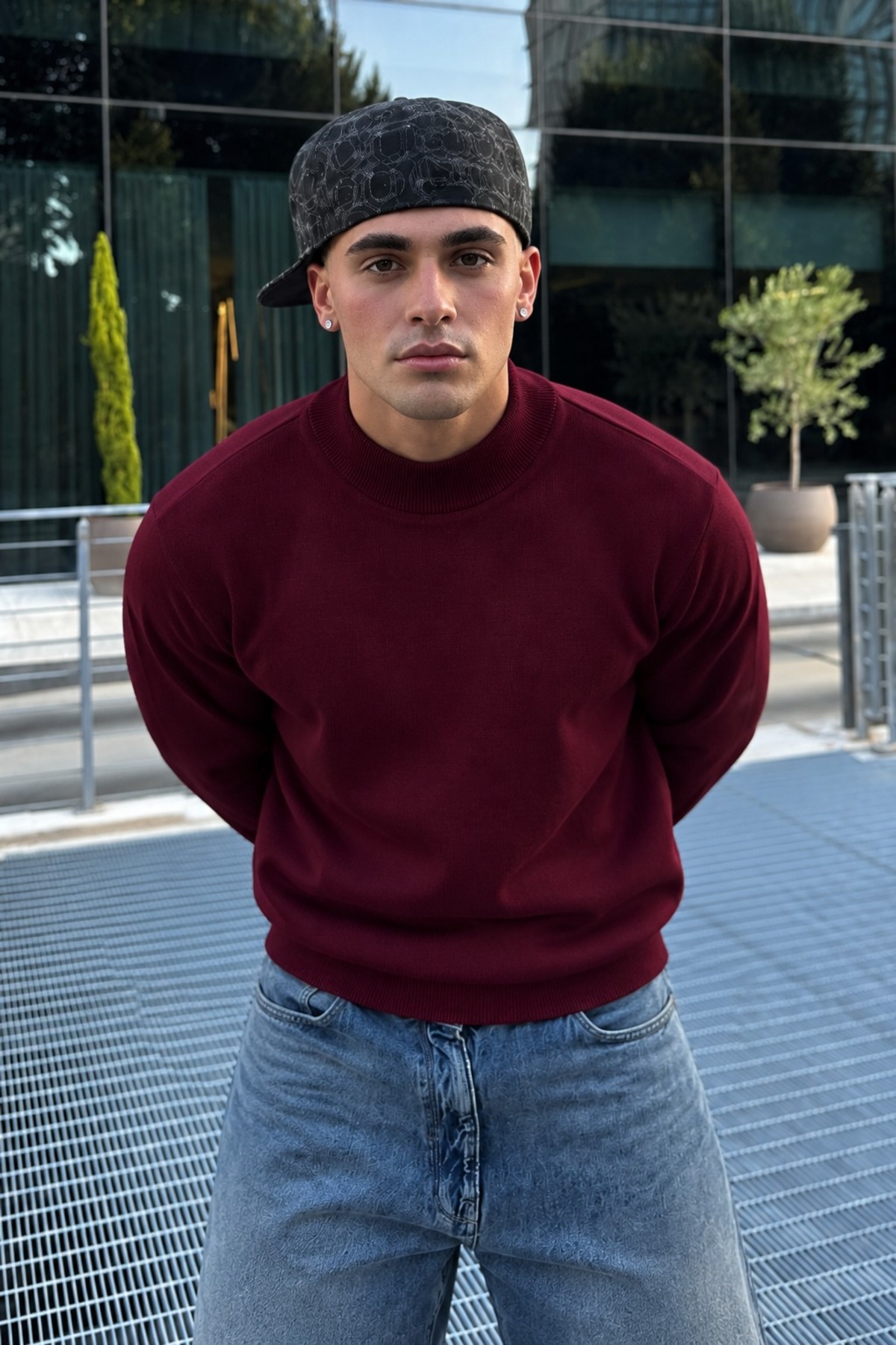 Erkek Dik Yaka Fit Kışlık Triko Bordo Kazak 3