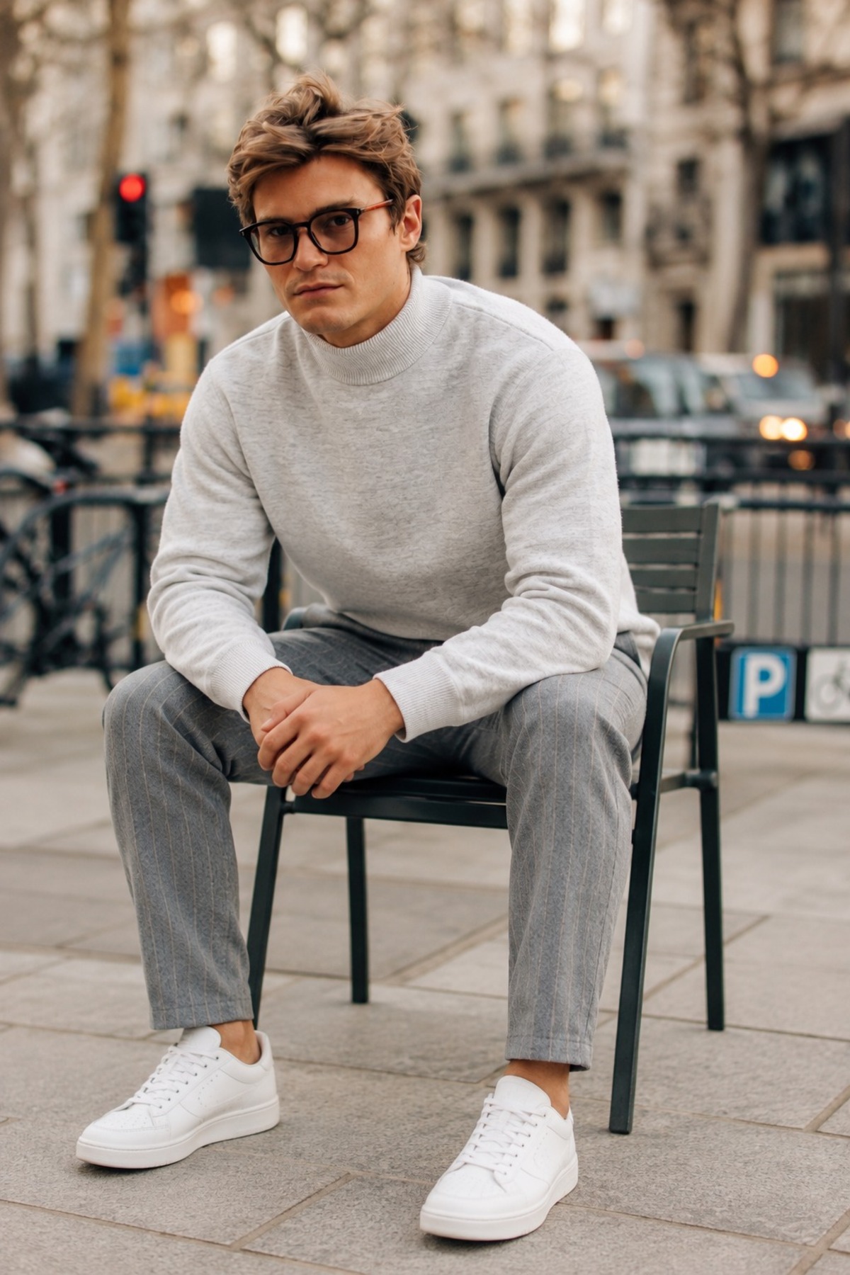 Erkek Boğazlı Basic Spor Açık Gri Sweatshirt 5