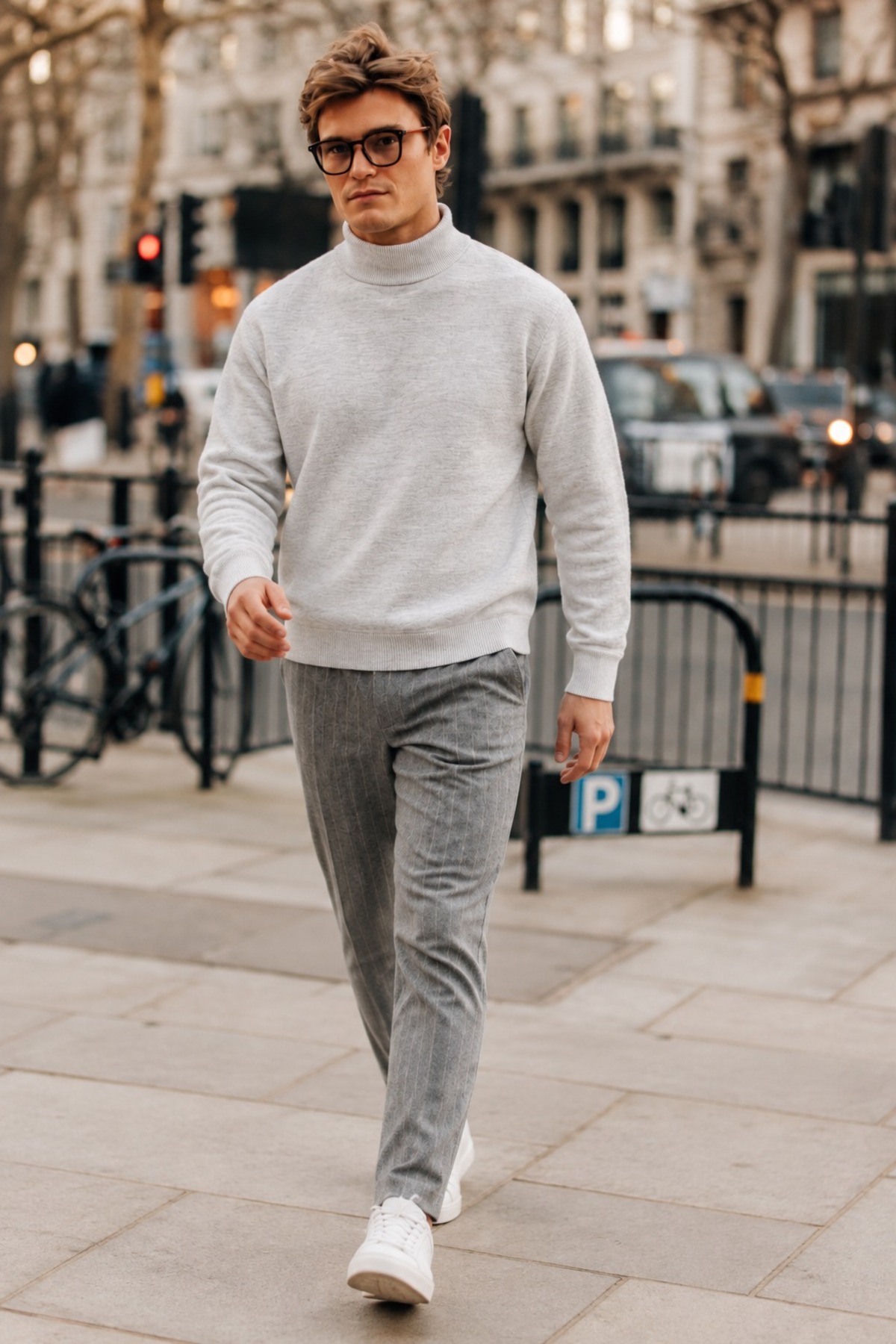Erkek Boğazlı Basic Spor Açık Gri Sweatshirt 4