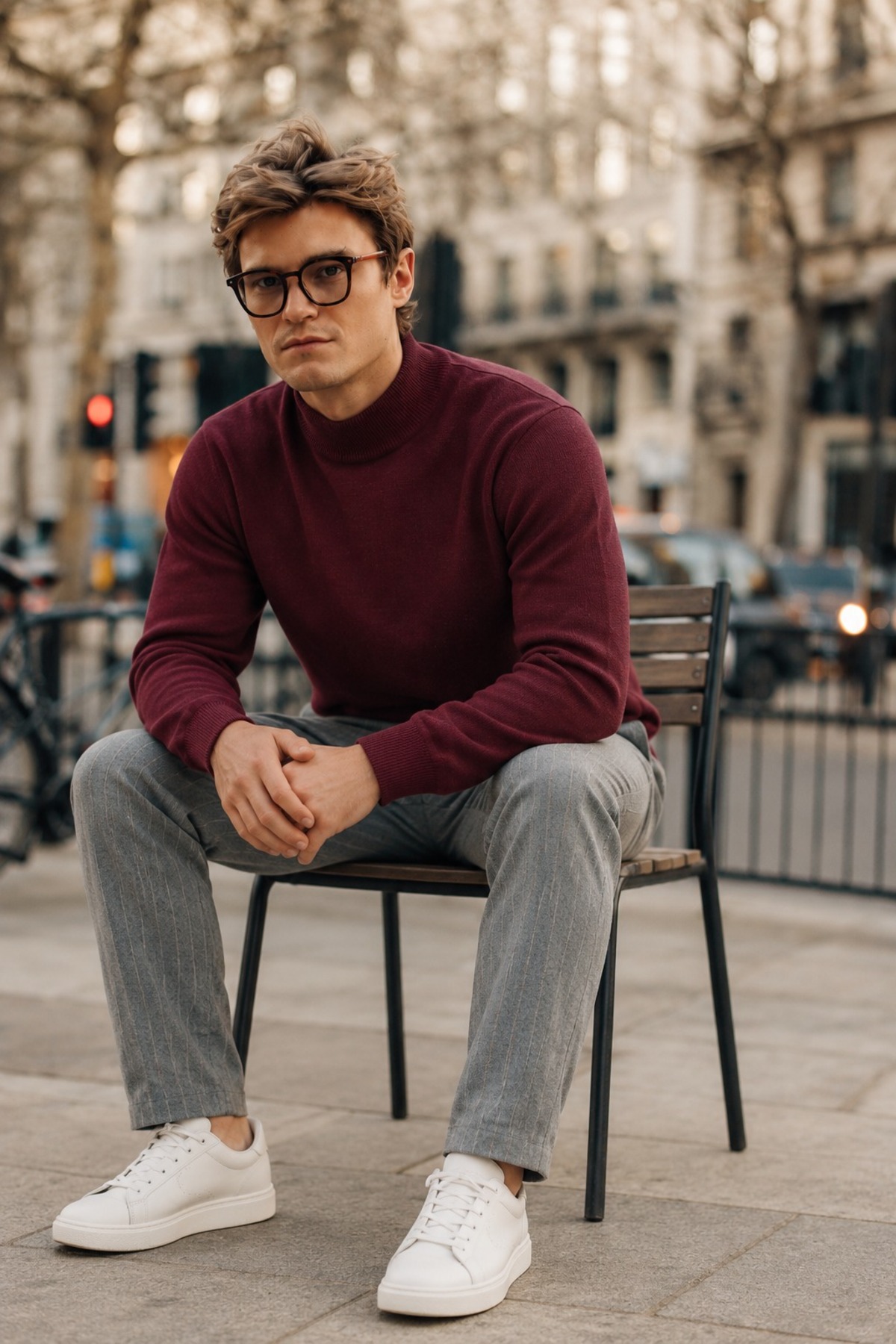 Erkek Boğazlı Basic Spor Bordo Sweatshirt 5