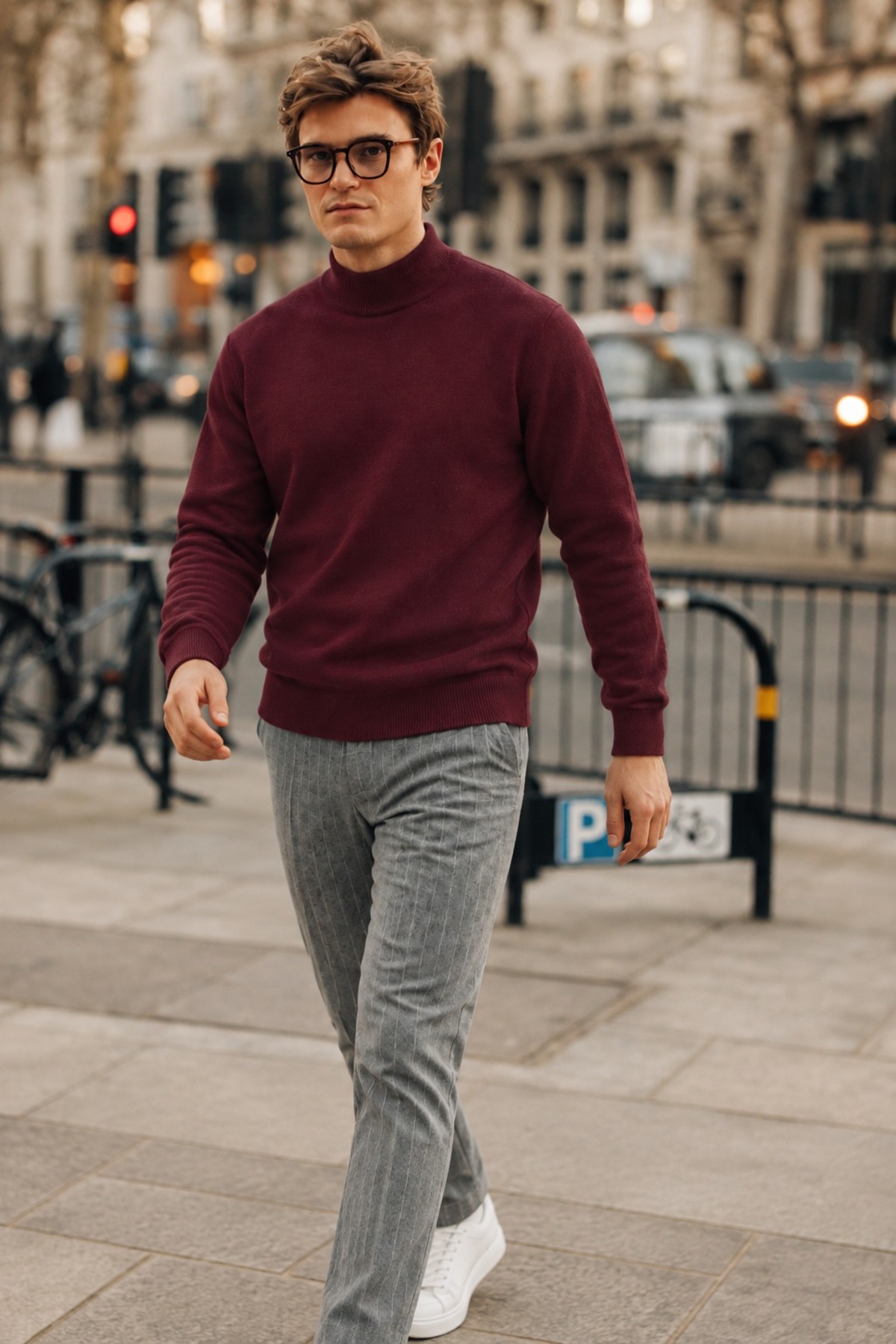 Erkek Boğazlı Basic Spor Bordo Sweatshirt 4