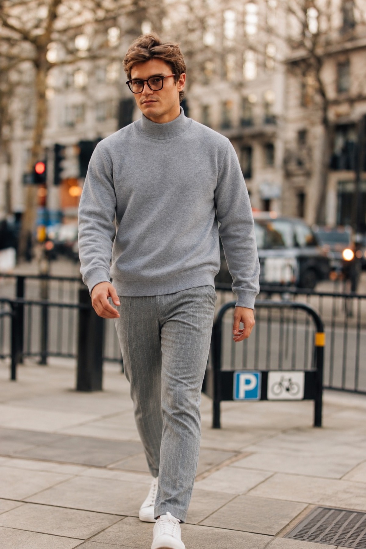 Erkek Boğazlı Basic Spor Gri Sweatshirt 4