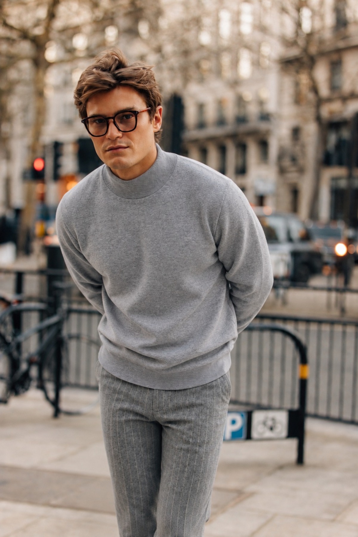 Erkek Boğazlı Basic Spor Gri Sweatshirt 3