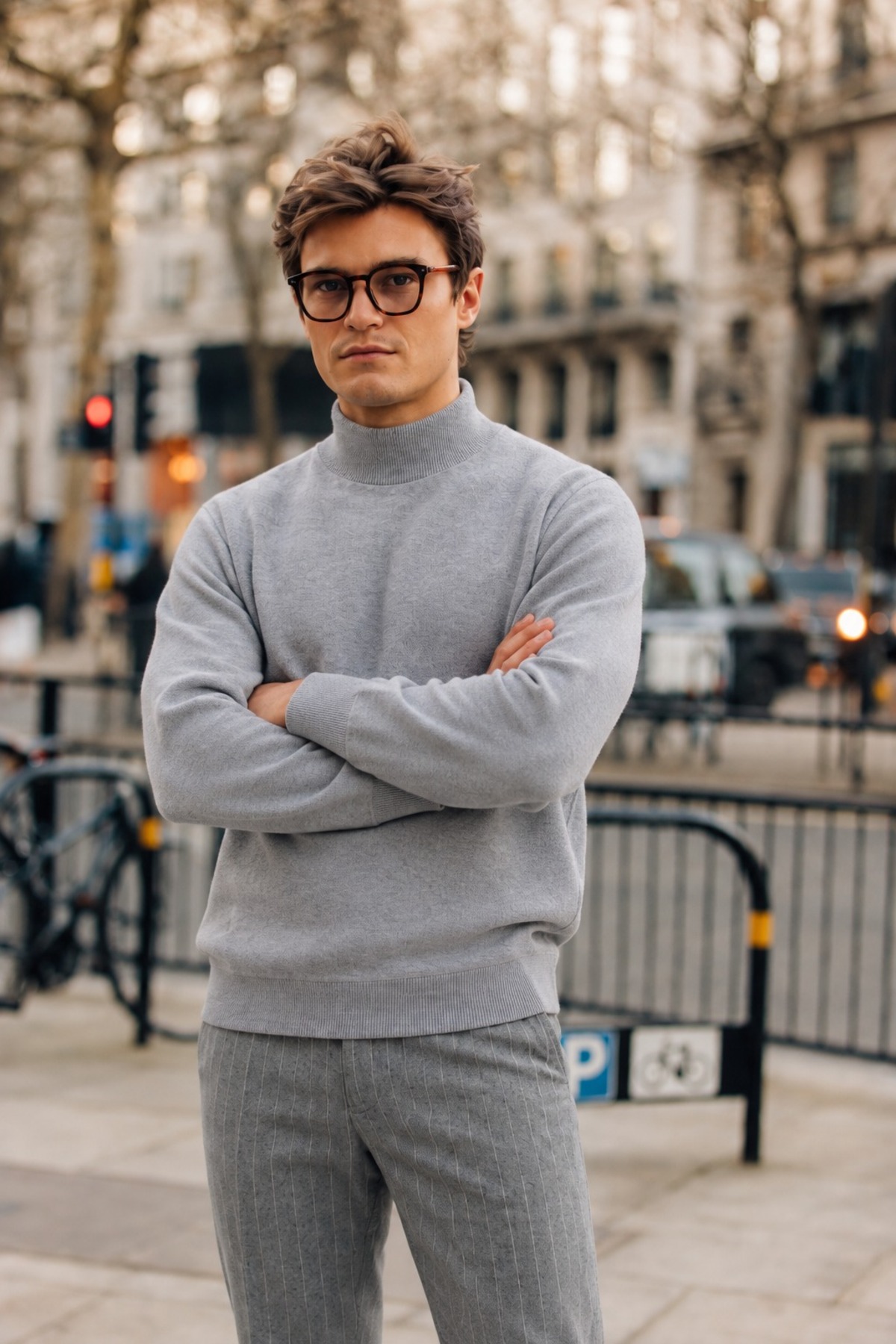 Erkek Boğazlı Basic Spor Gri Sweatshirt 6