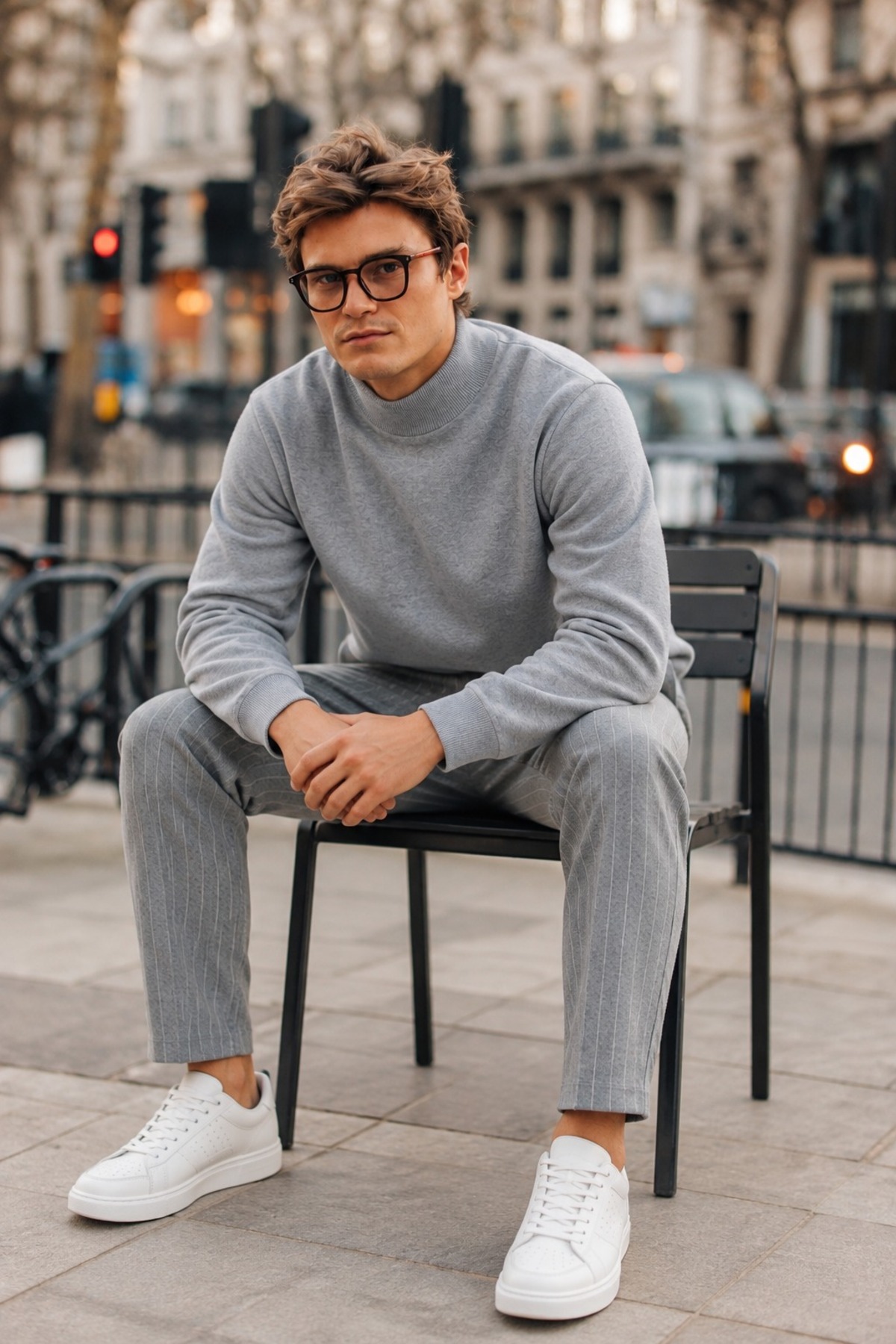 Erkek Boğazlı Basic Spor Gri Sweatshirt 5