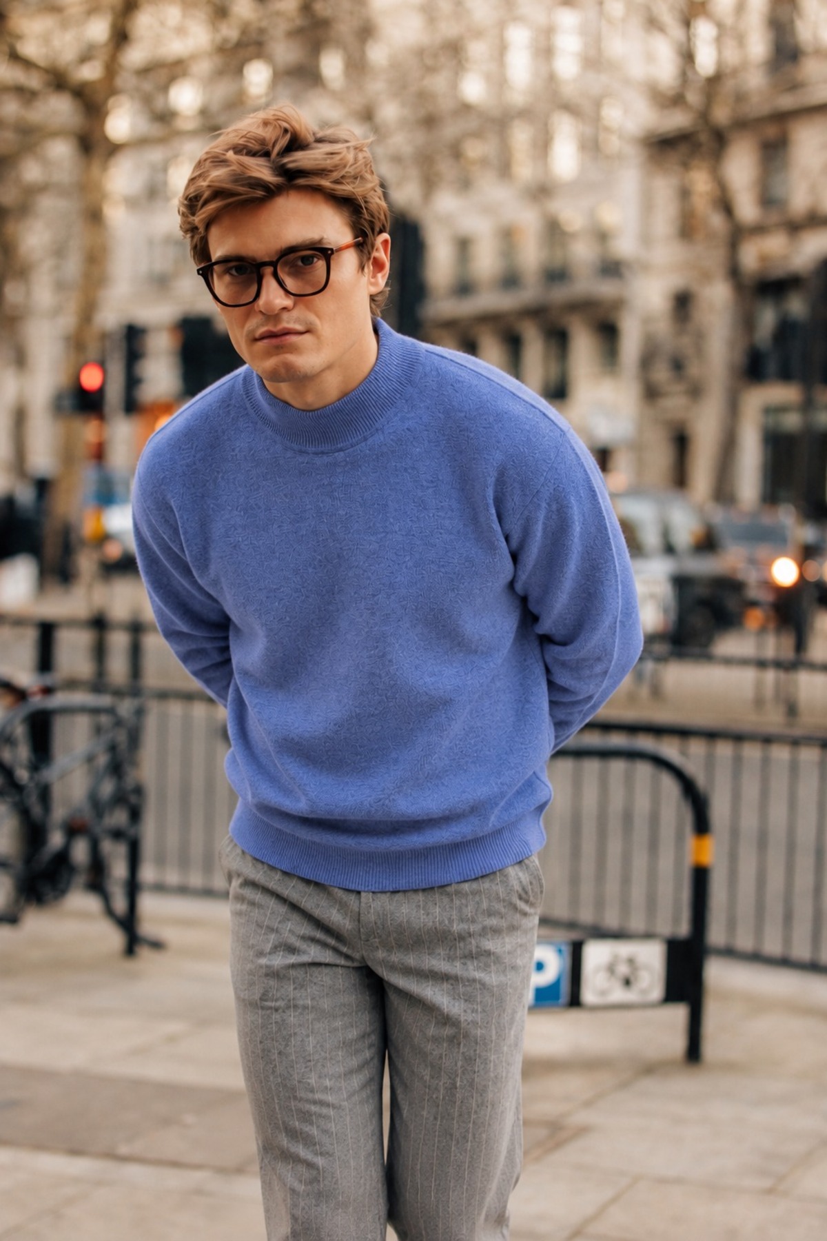 Erkek Boğazlı Basic Spor Lila Sweatshirt 3
