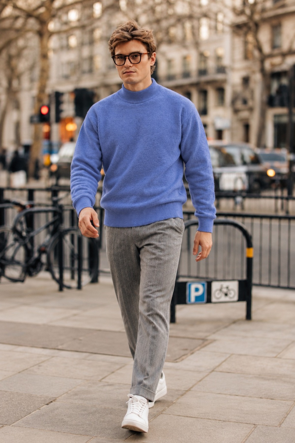 Erkek Boğazlı Basic Spor Lila Sweatshirt 4