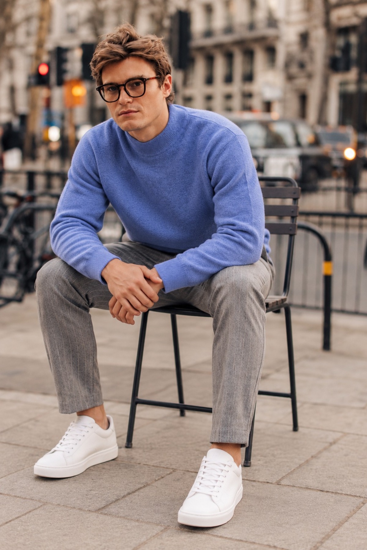 Erkek Boğazlı Basic Spor Lila Sweatshirt 5
