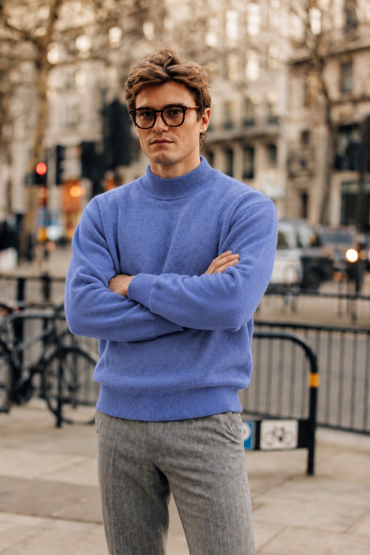 Erkek Boğazlı Basic Spor Lila Sweatshirt 6