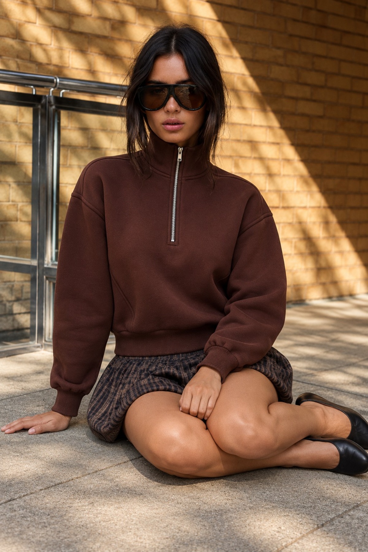 Kadın Bol Kesim Mevsimlik Kahve Sweatshirt 3