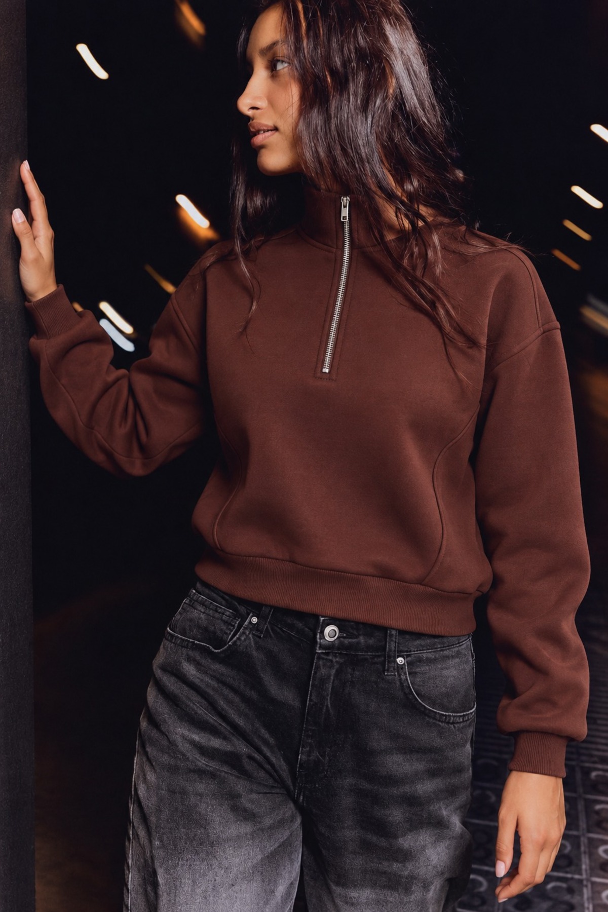 Kadın Spor Şık Casual Kahve Sweatshirt 4