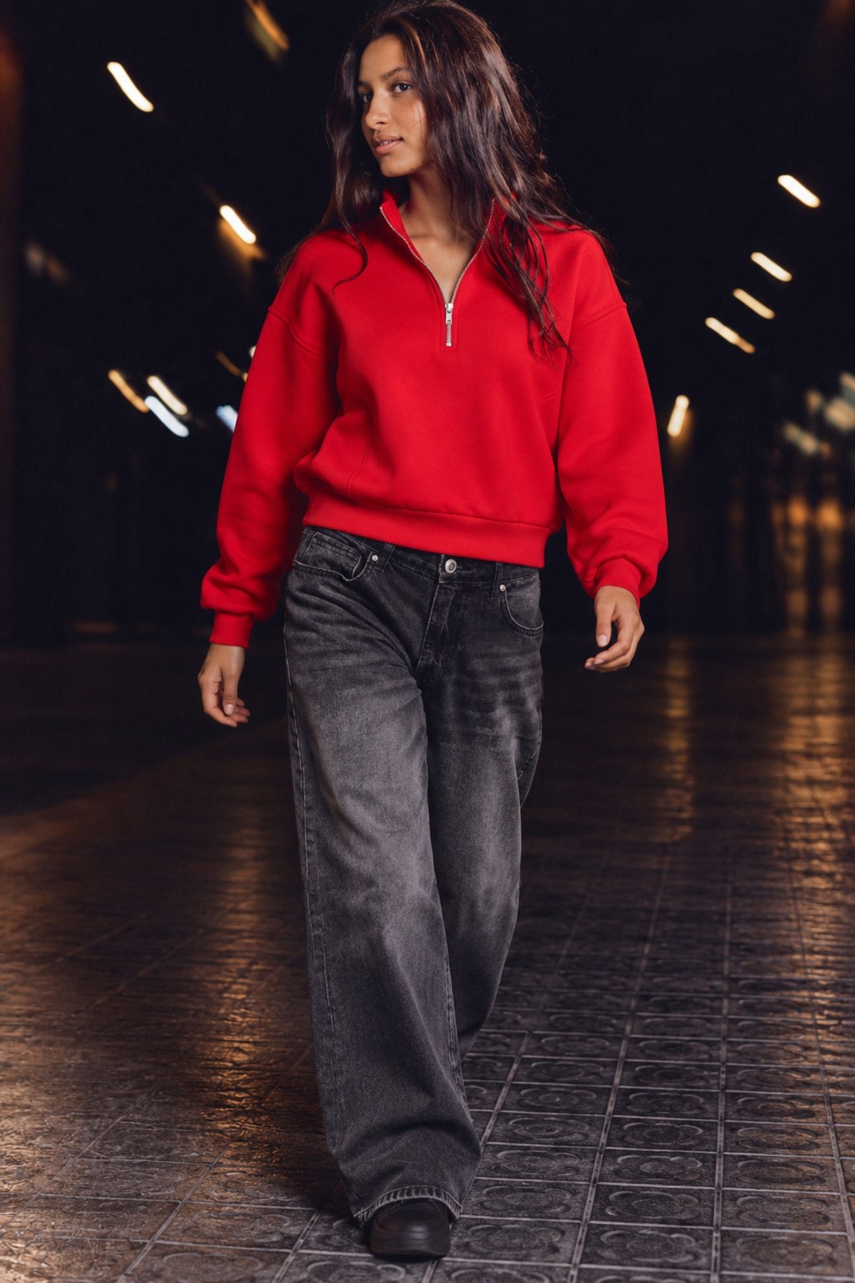 Kadın Spor Şık Casual Kırmızı Sweatshirt 6