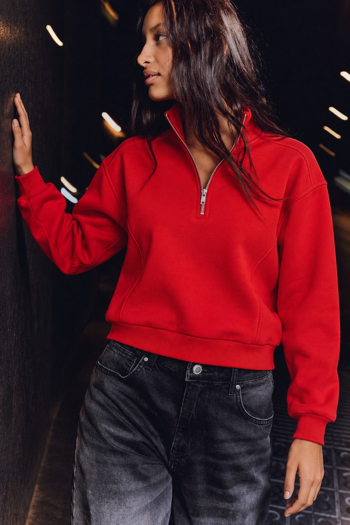 Kadın Spor Şık Casual Kırmızı Sweatshirt 4
