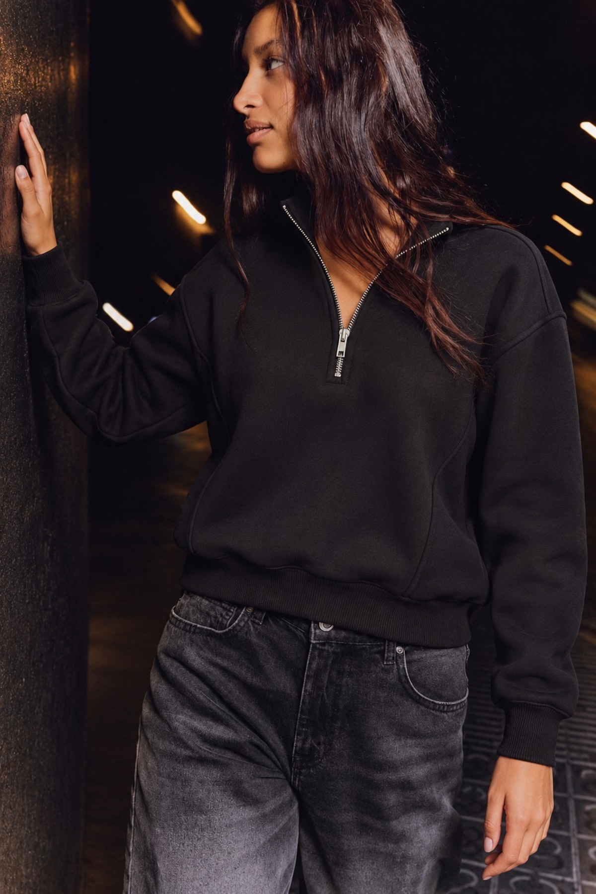 Kadın Spor Şık Casual Siyah Sweatshirt 4