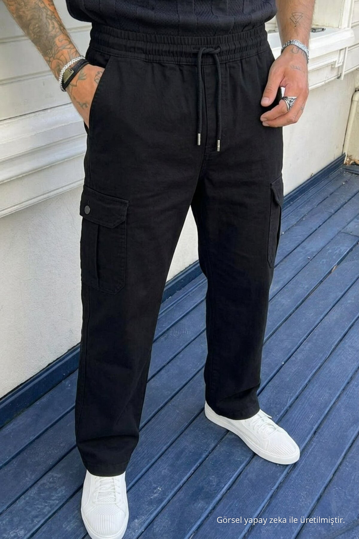 Erkek Kargo Cepli 3 Lü Bol Keten Pantolon Füme 6