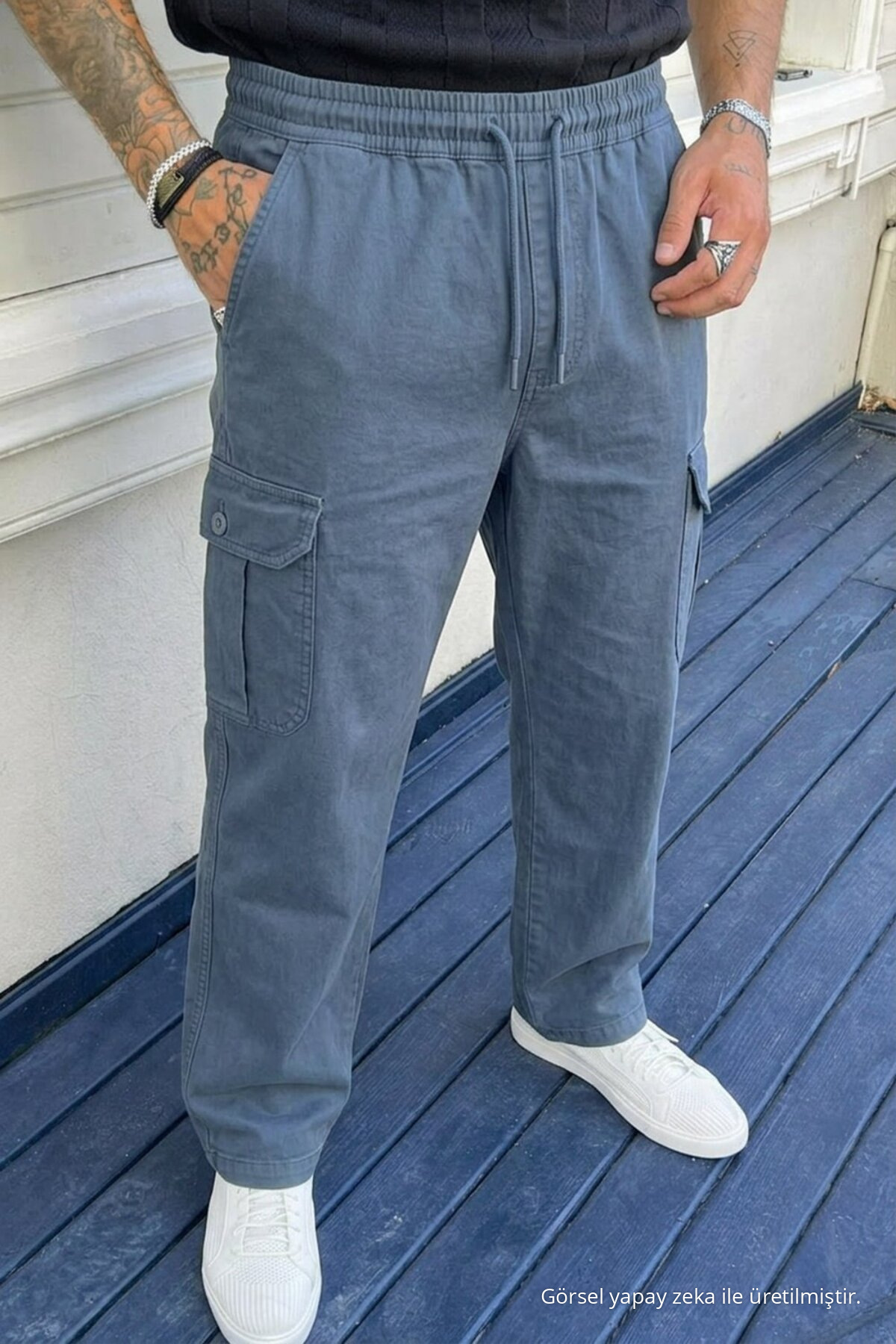 Erkek Kargo Cepli 3 Lü Bol Keten Pantolon Mint 6