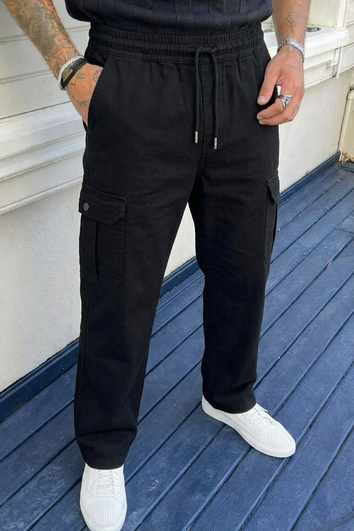 Erkek Kargo Cepli 3 Lü Bol Keten Pantolon 6