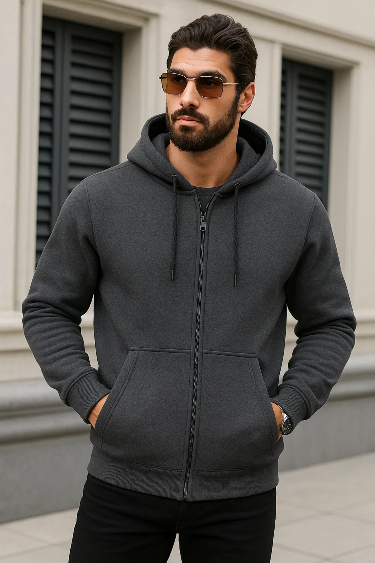 Erkek Kapşonlu Oversize 3 Lü Paket Sweatshirt Karmin 4