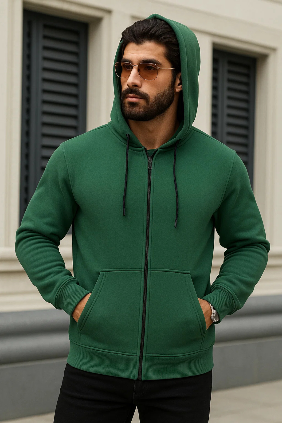 Erkek Salaş Fermuarlı Kapşonlu 3 Lü Sweatshirt Beyaz 4