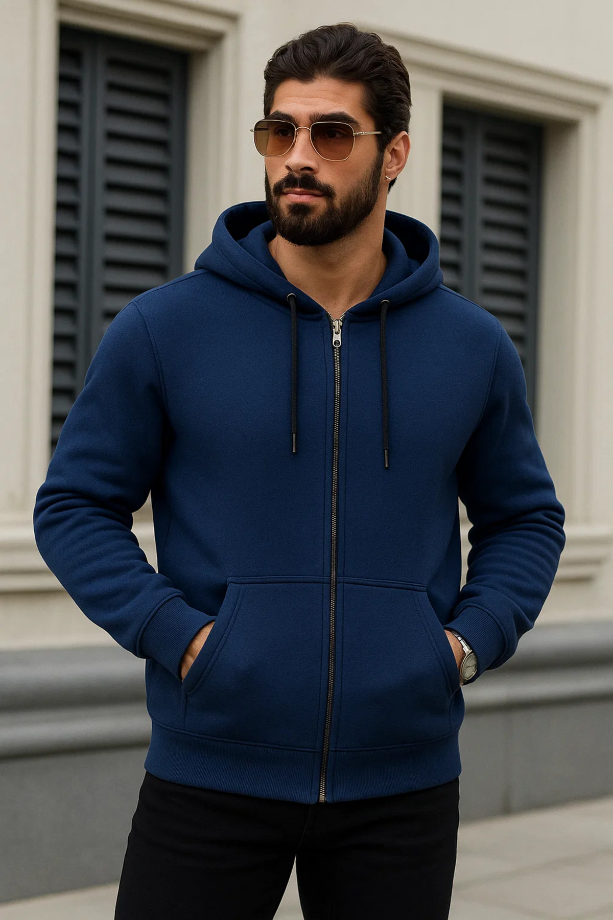 Erkek Salaş Fermuarlı Kapşonlu 3 Lü Sweatshirt Gri Melanj 3