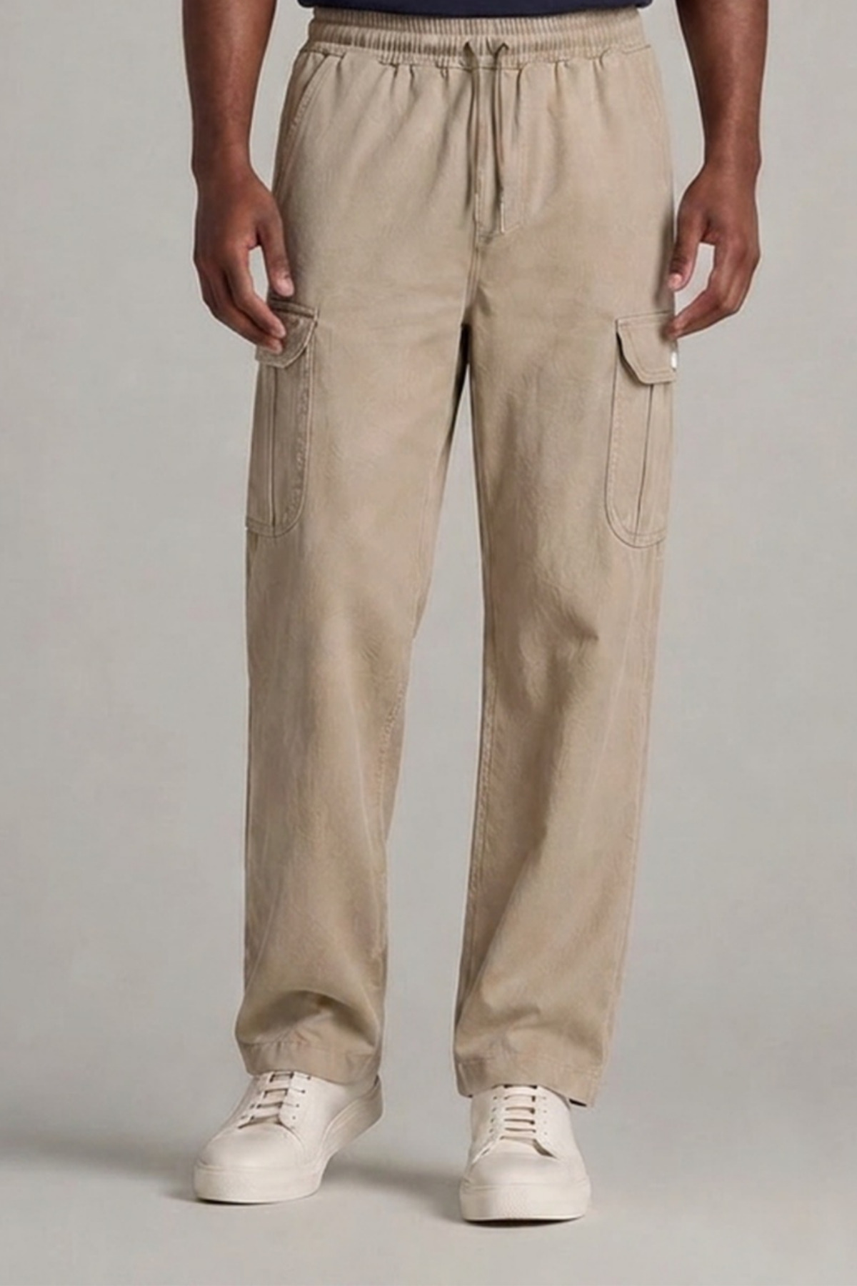 Erkek Klasik Krem Kargo Keten Pantolon 5