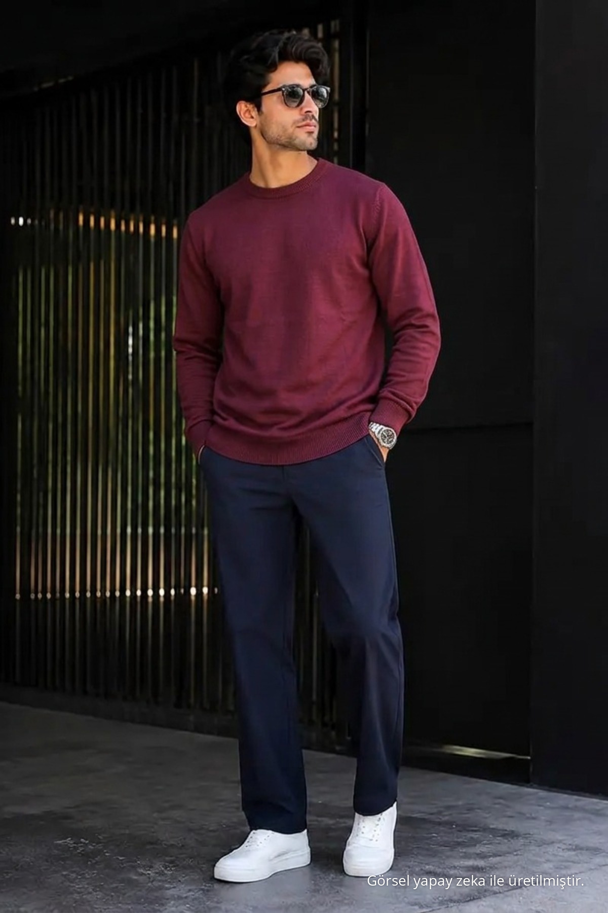 Erkek Triko Günlük Kalın Bordo Basic Kazak 6