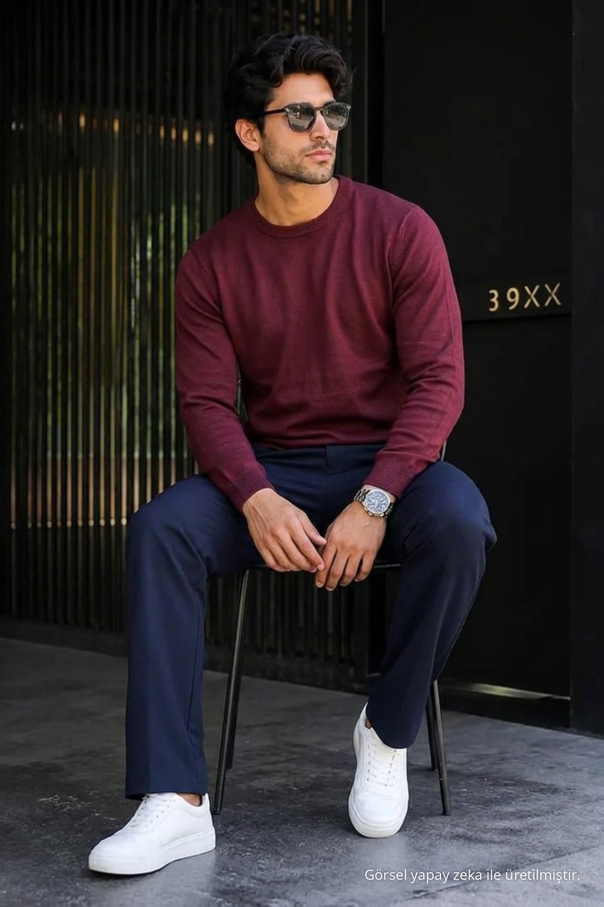 Erkek Triko Günlük Kalın Bordo Basic Kazak 5