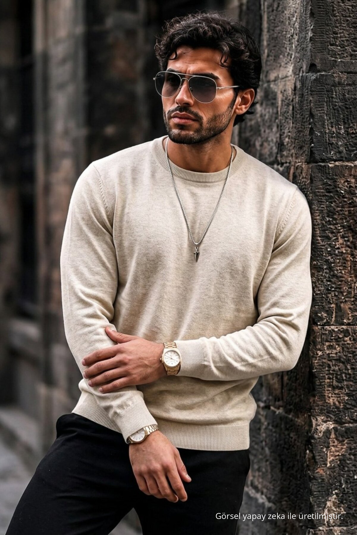 Erkek Regular Fit Günlük Bej Triko Kazak 3