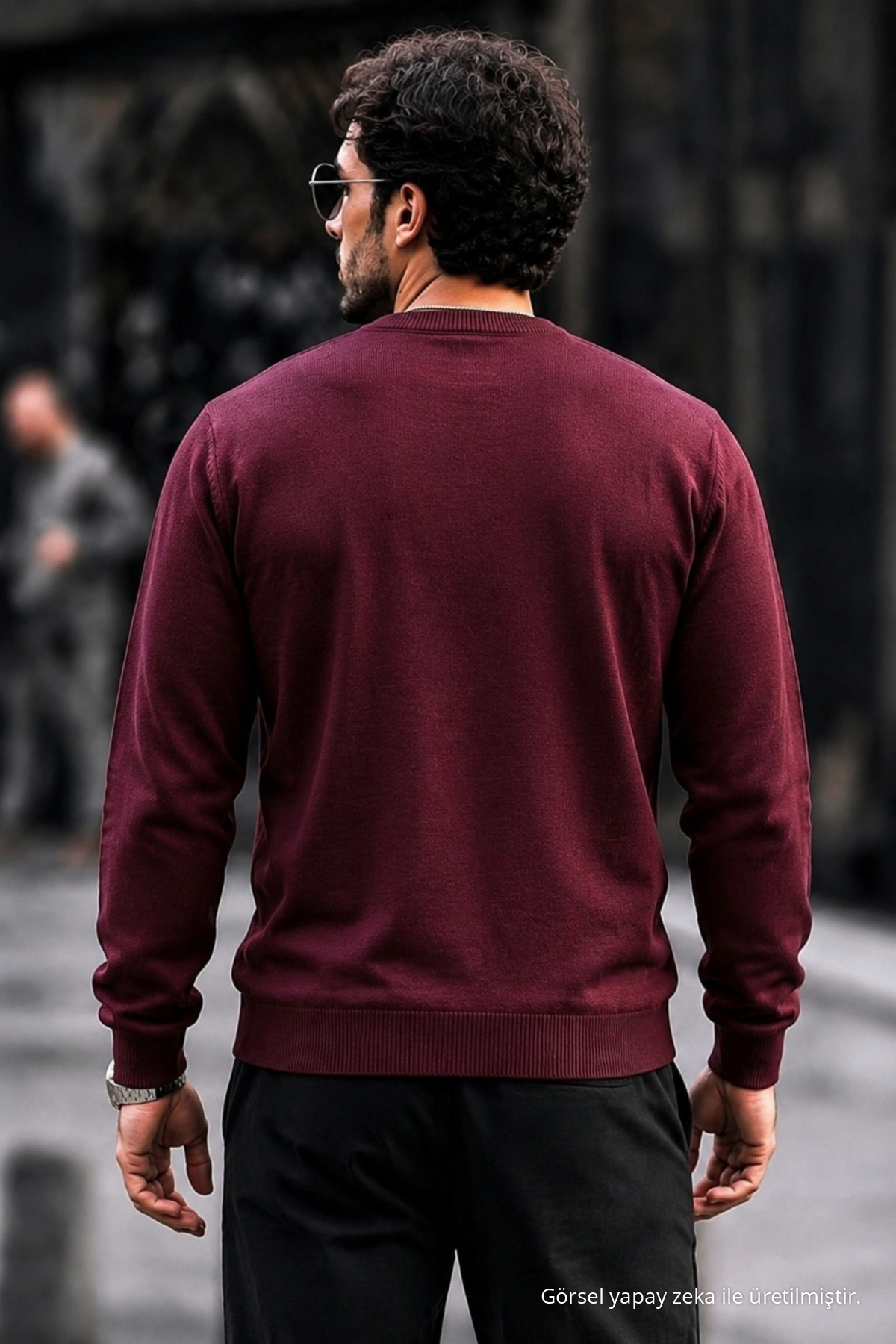 Erkek Regular Fit Günlük Bordo Triko Kazak 5