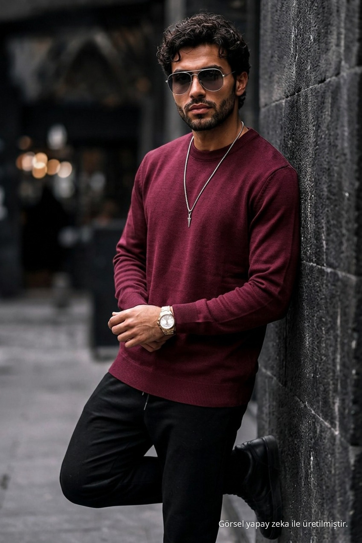 Erkek Regular Fit Günlük Bordo Triko Kazak 3