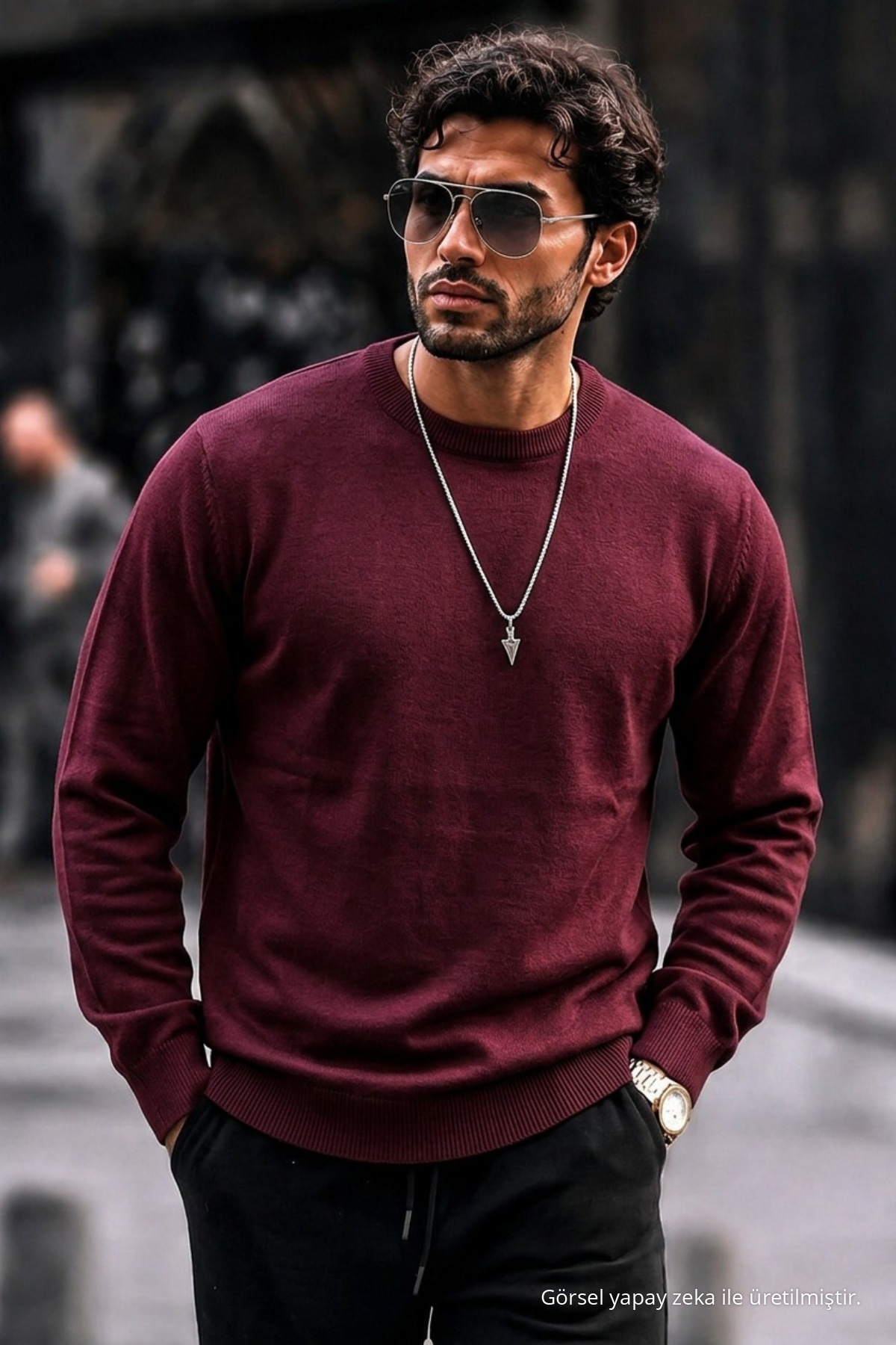 Erkek Regular Fit Günlük Bordo Triko Kazak 6