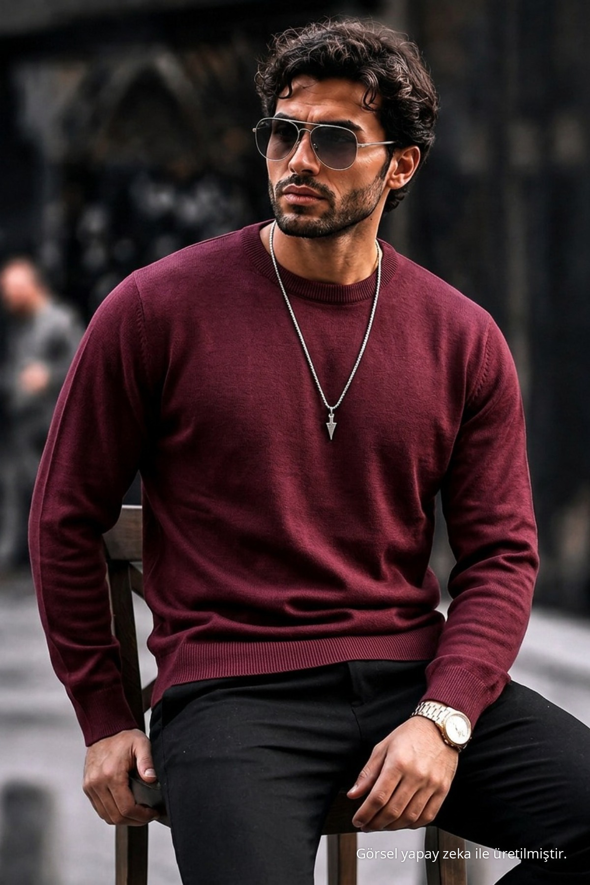 Erkek Regular Fit Günlük Bordo Triko Kazak 4