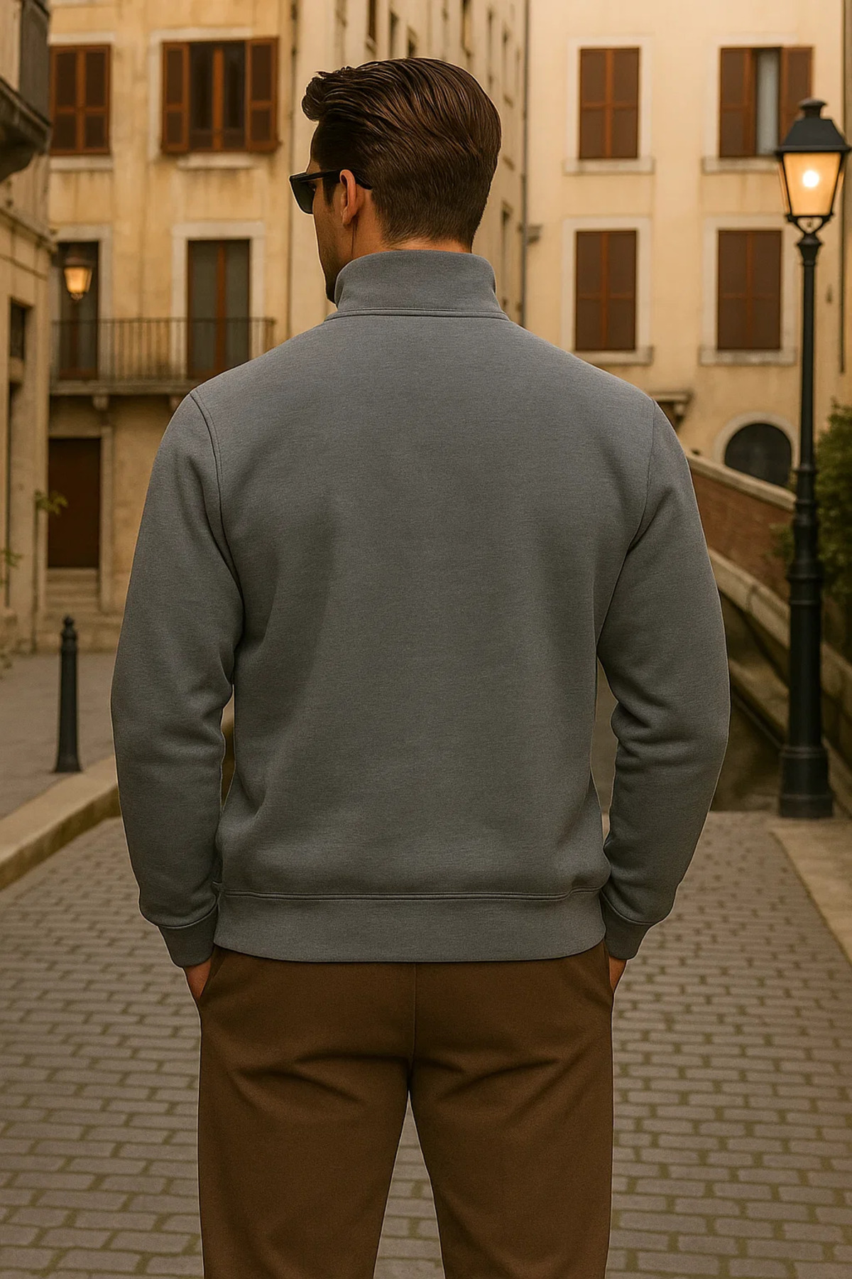 Erkek Kışlık Polo Yaka Antrasit Fermuarlı Sweatshirt 5