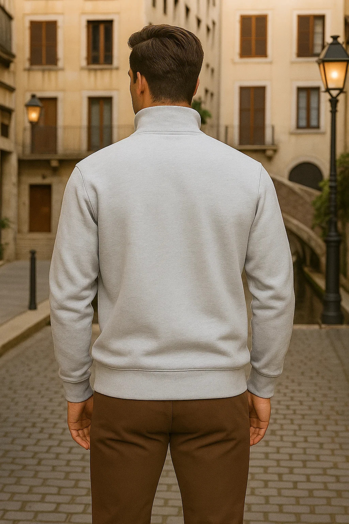 Erkek Kışlık Polo Yaka Gri Fermuarlı Sweatshirt 6