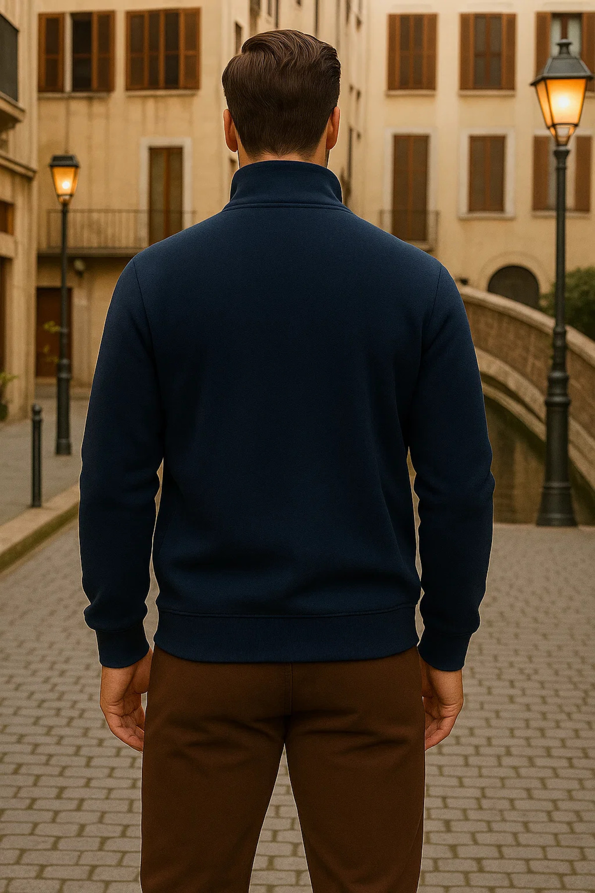 Erkek Kışlık Polo Yaka Lacivert Fermuarlı Sweatshirt 5