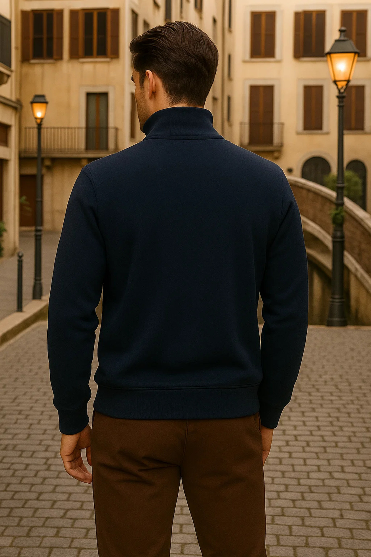 Erkek Kışlık Polo Yaka Lacivert Fermuarlı Sweatshirt 6