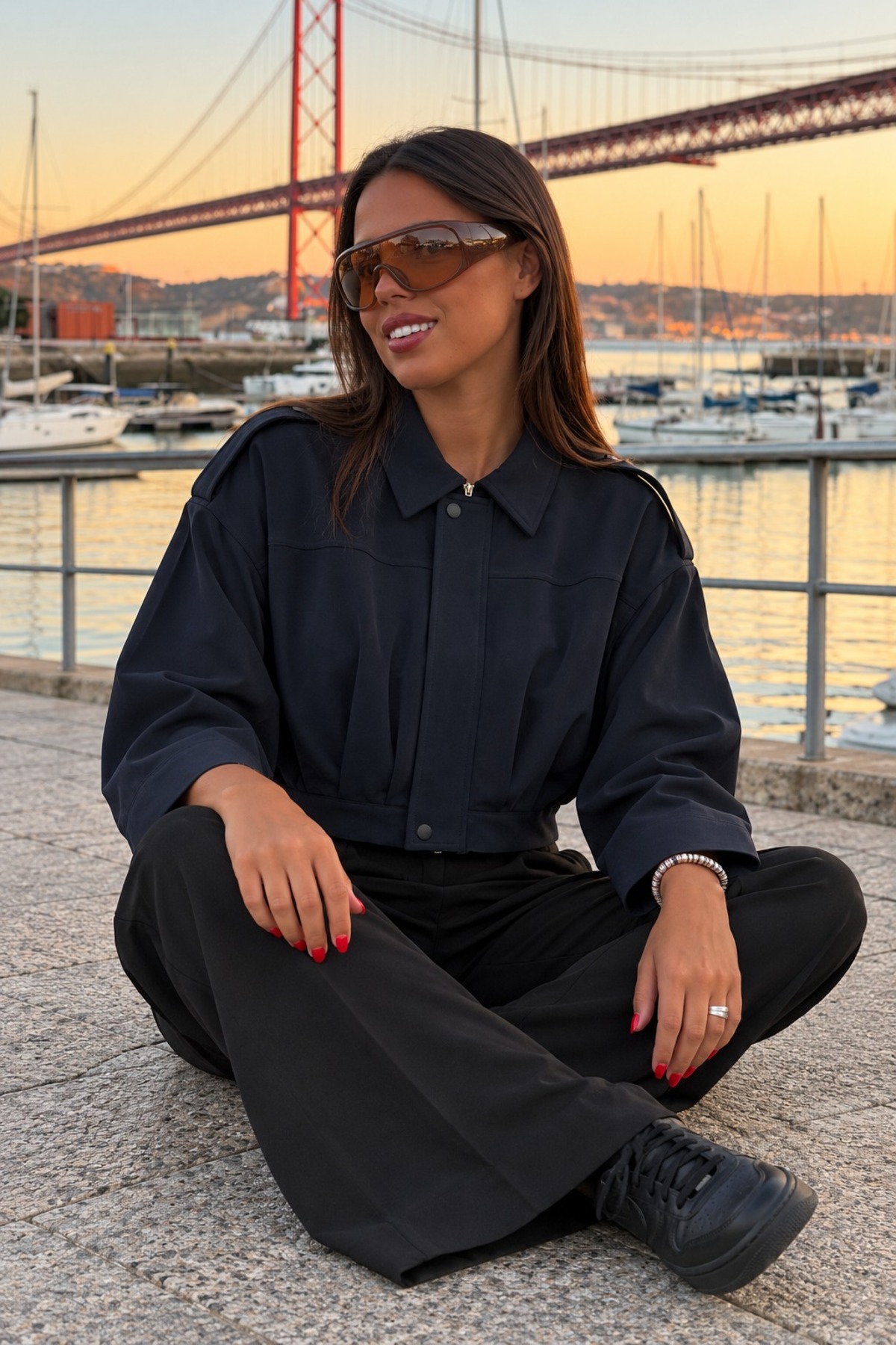 Kadın Crop Rahat Casual Günlük Lacivert Mont 3