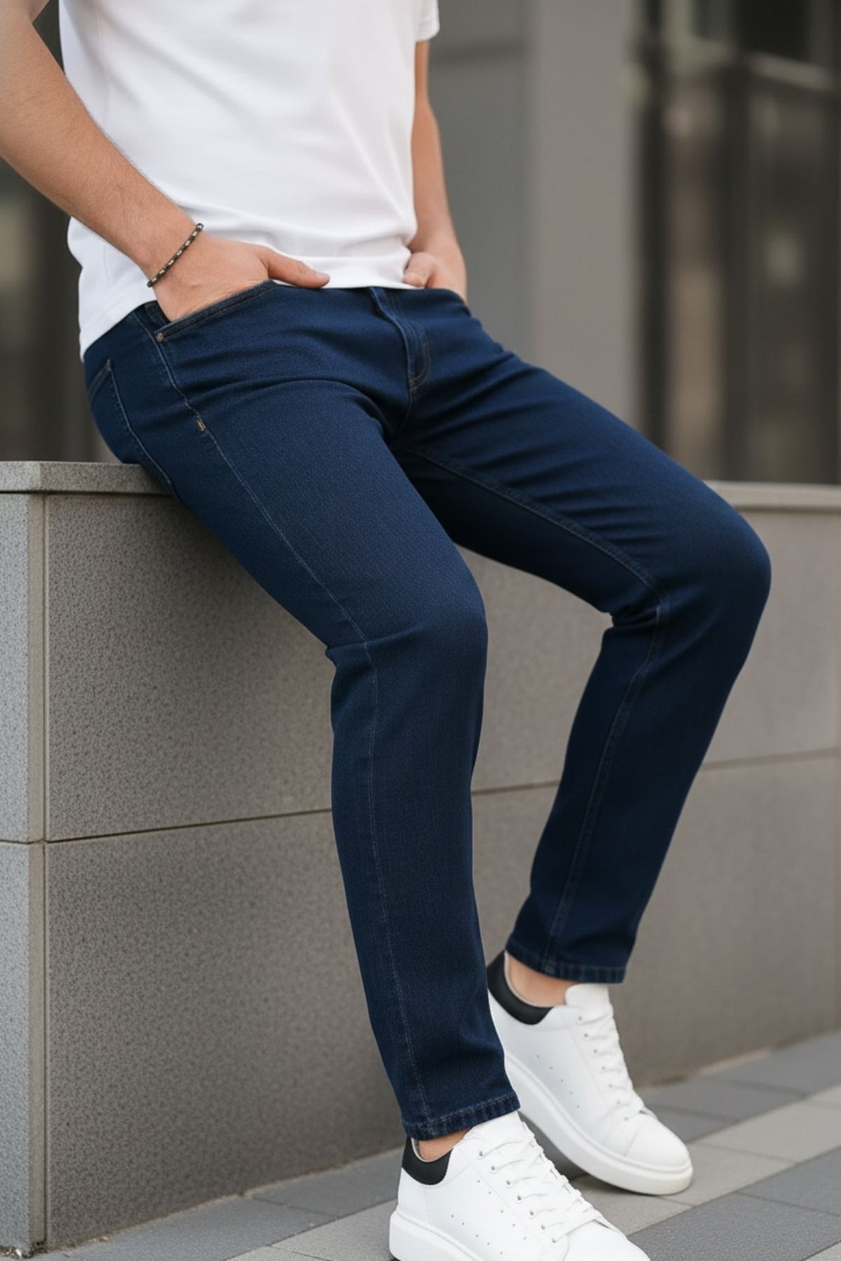 Erkek Rahat Comfort Bol Paça Koyu Kot Pantolon 3