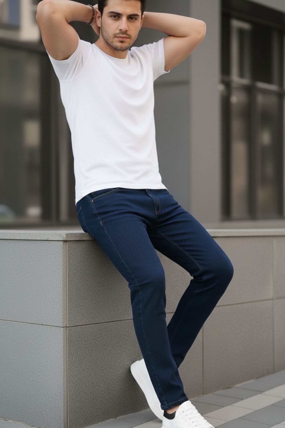 Erkek Rahat Comfort Bol Paça Koyu Kot Pantolon 6