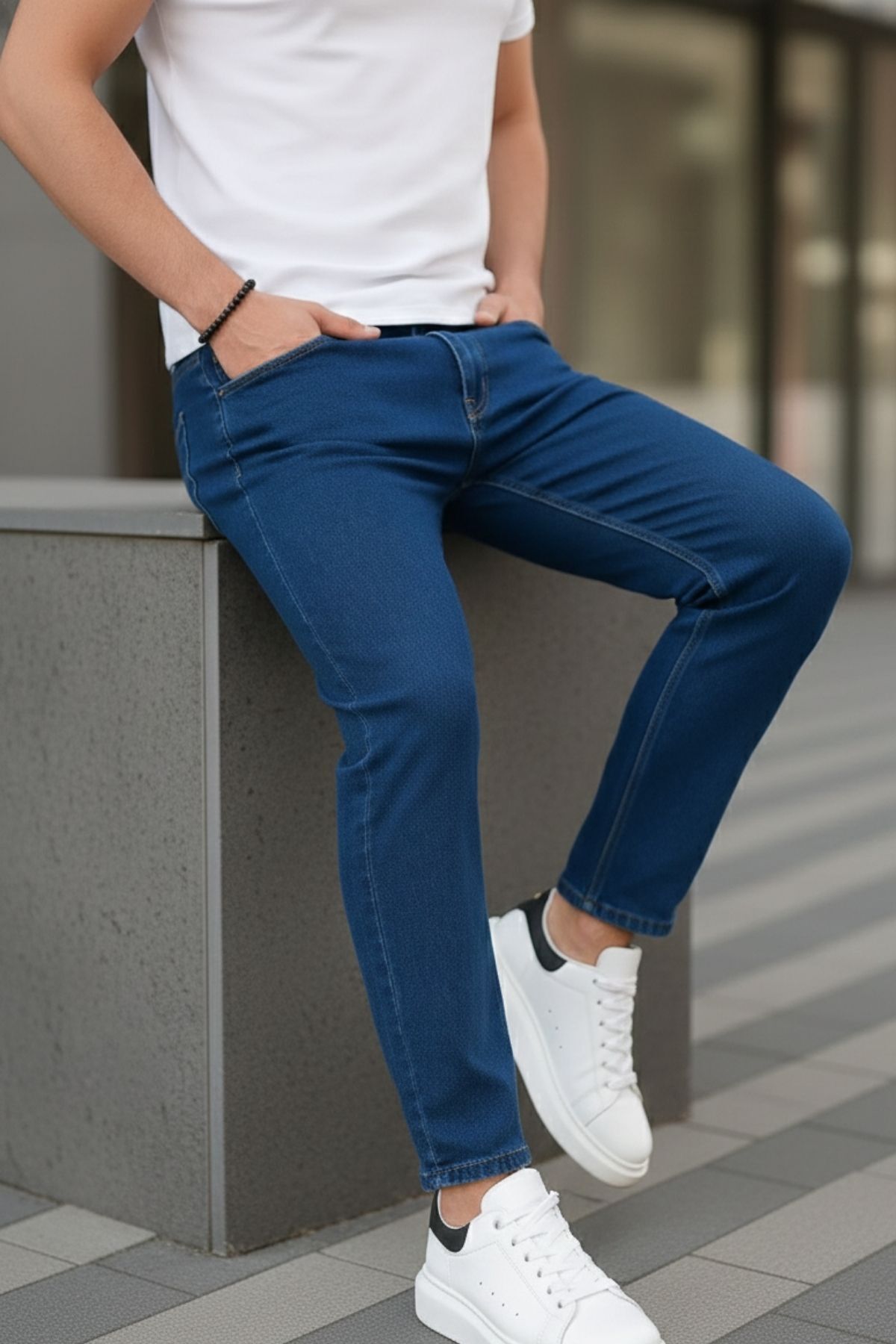 Erkek Rahat Comfort Bol Paça Mavi Kot Pantolon 3