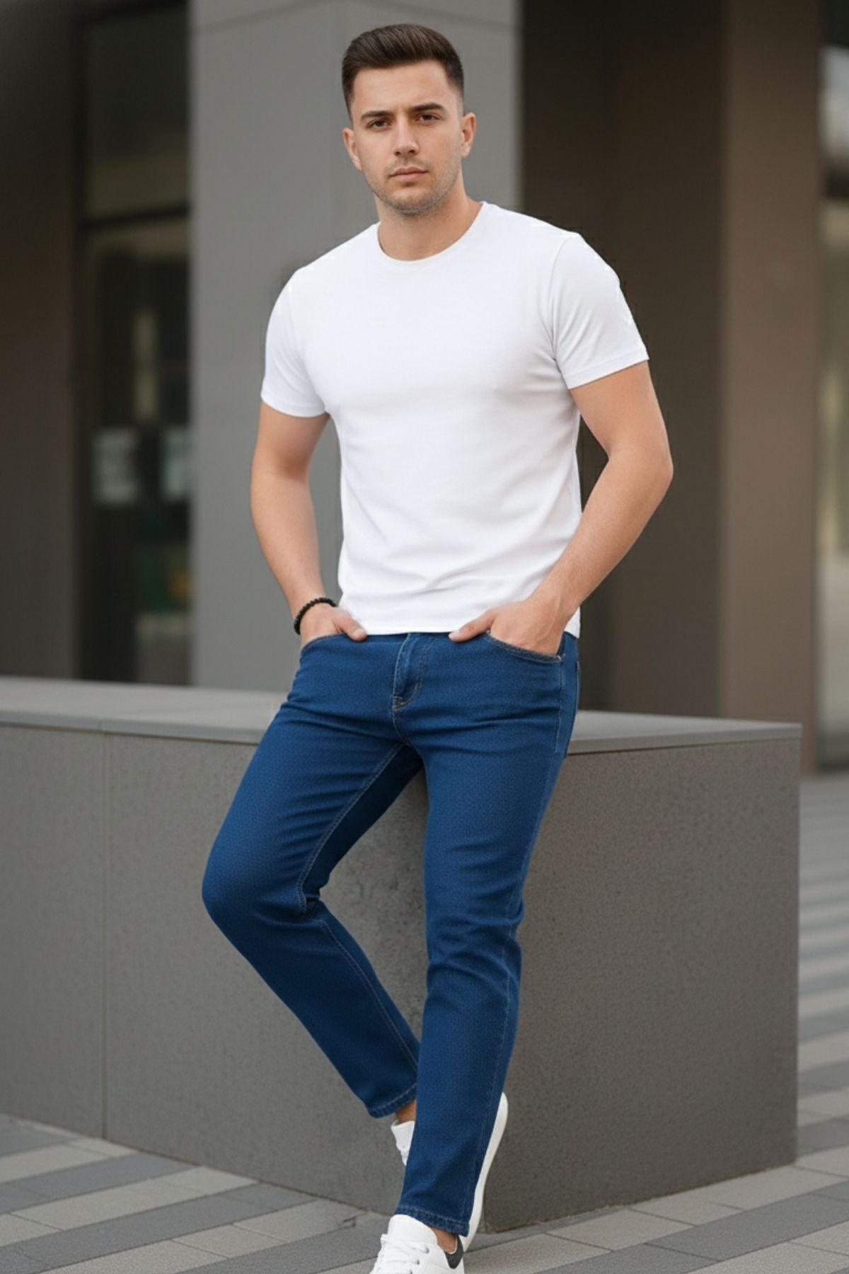 Erkek Rahat Comfort Bol Paça Mavi Kot Pantolon 4