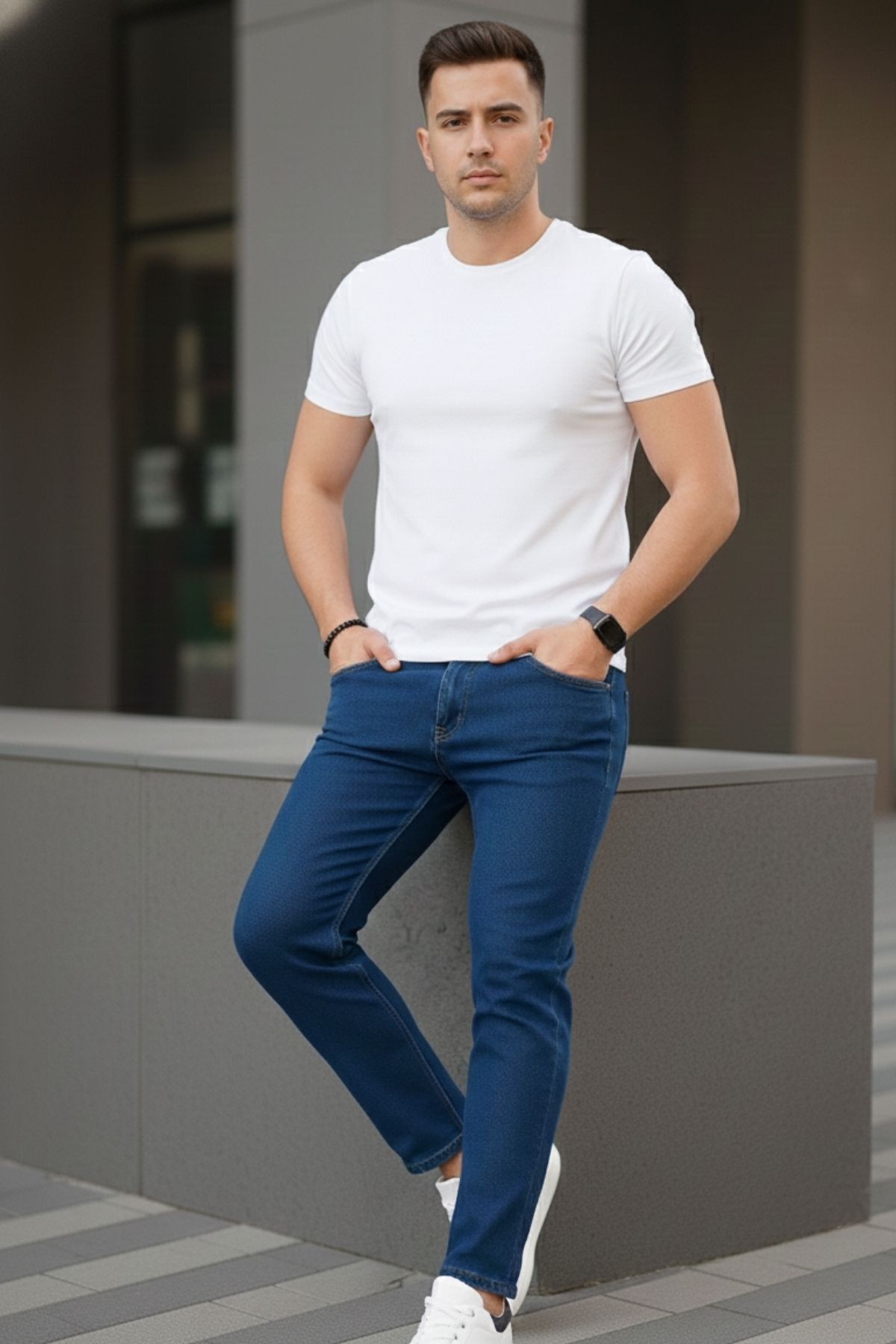 Erkek Rahat Comfort Bol Paça Mavi Kot Pantolon 6
