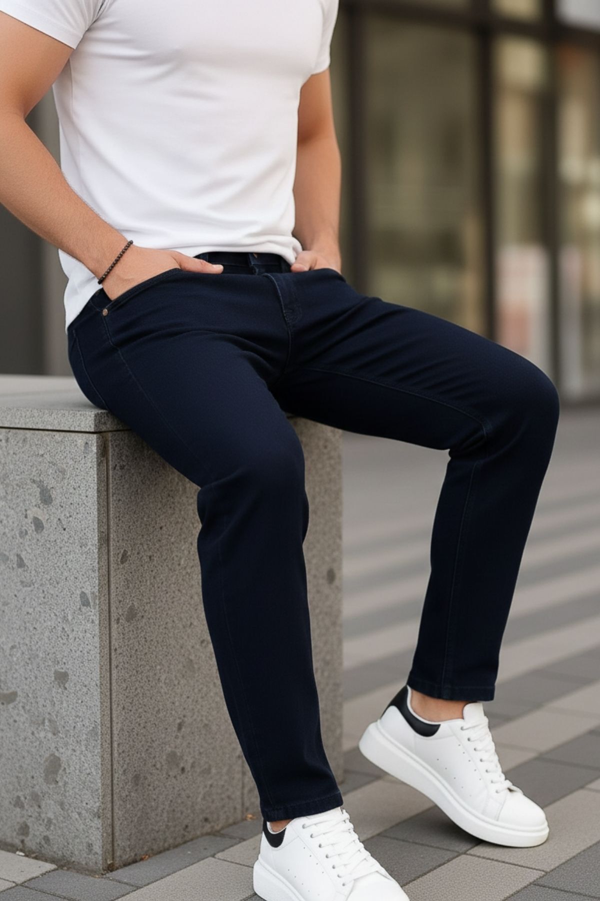 Erkek Rahat Comfort Bol Paça K.Lacivert Kot Pantolon 3