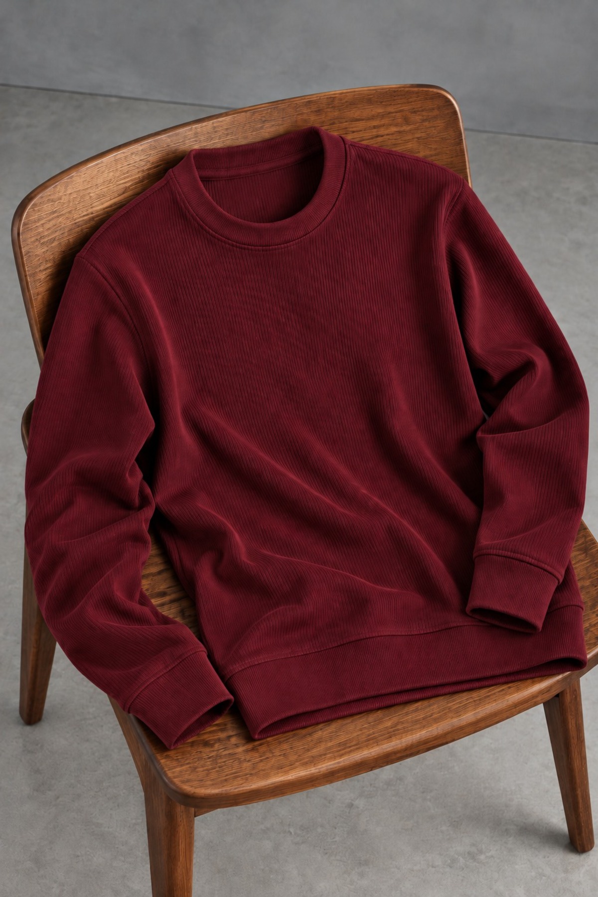Erkek Slim Fit Bisiklet Yaka Günlük Triko Bordo Kazak 5