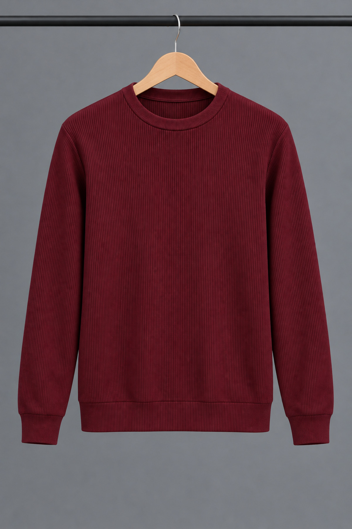 Erkek Slim Fit Bisiklet Yaka Günlük Triko Bordo Kazak 6