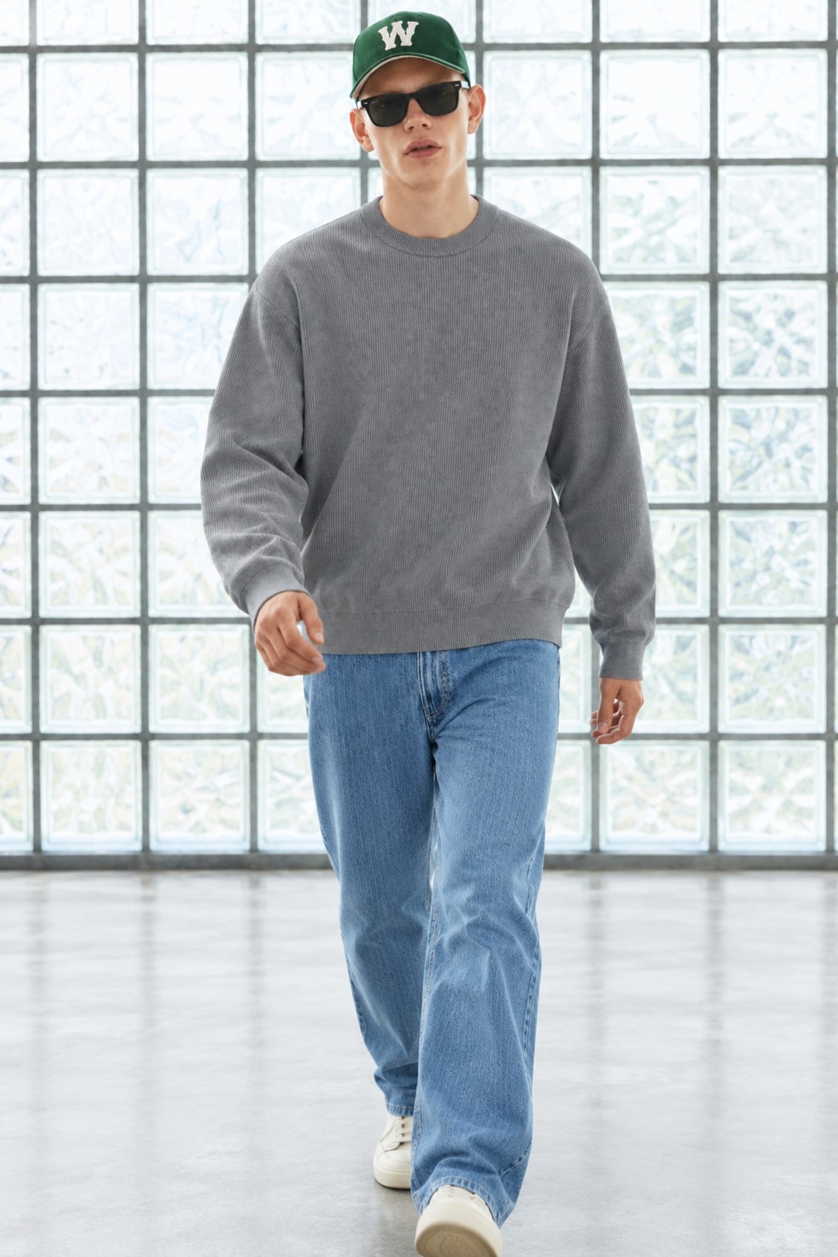 Erkek Bisiklet Yaka Fitilli Oversize Antrasit Kazak 3
